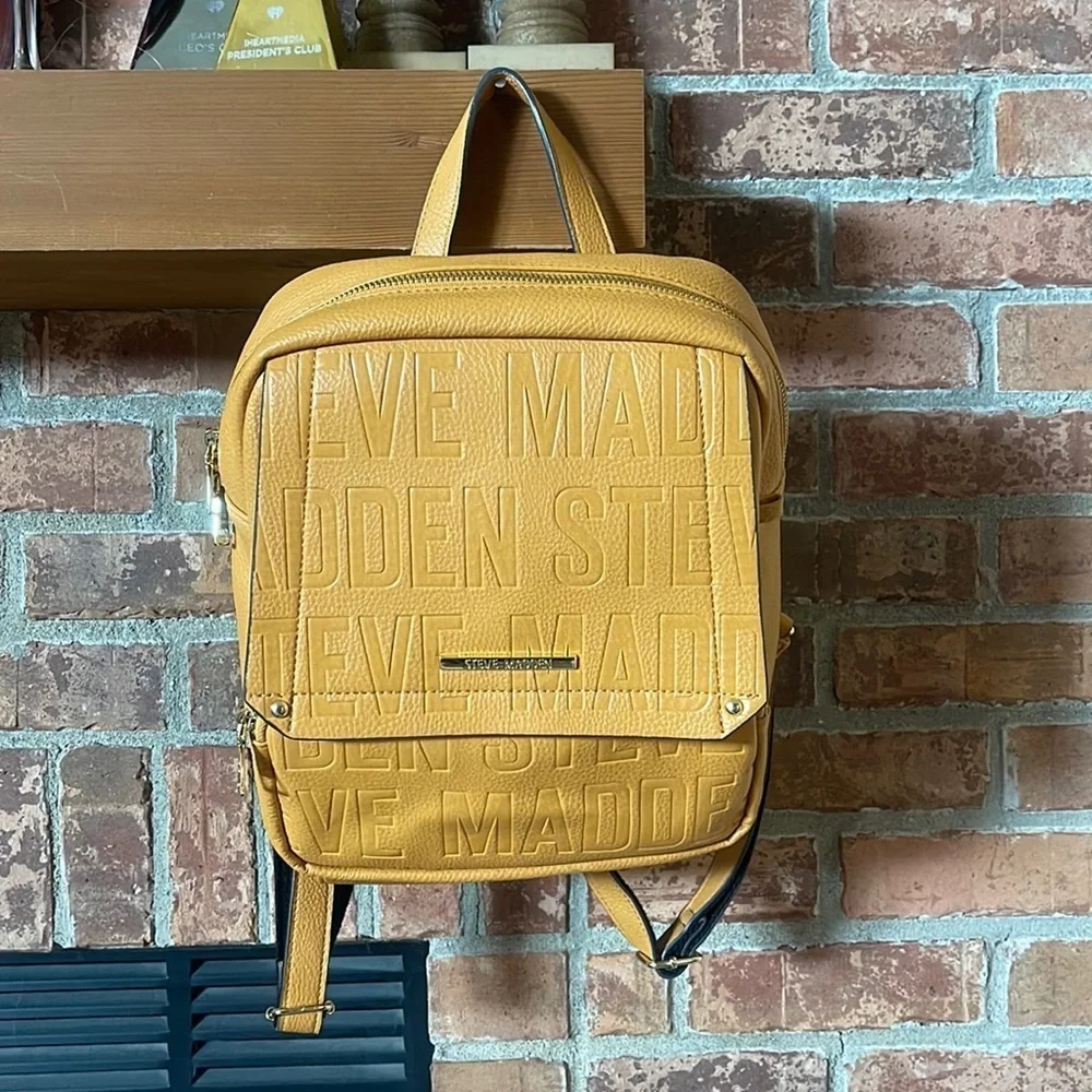 Steve Madden Mustard Yellow BTampa Logo Square Embossed Backpack